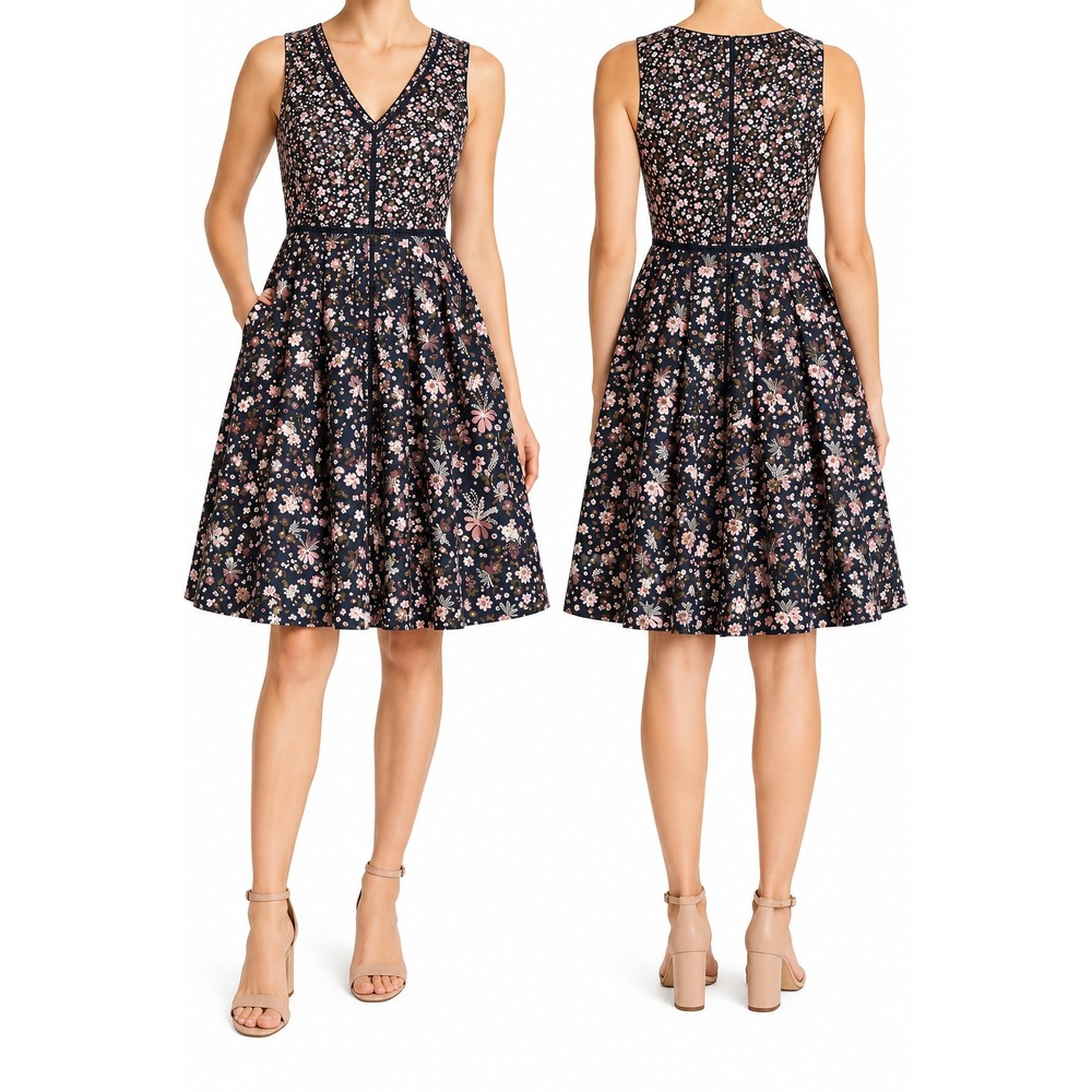 Brooks Brothers Red Fleece Floral Fit & Flare Dress Navy Cotton Size 4
